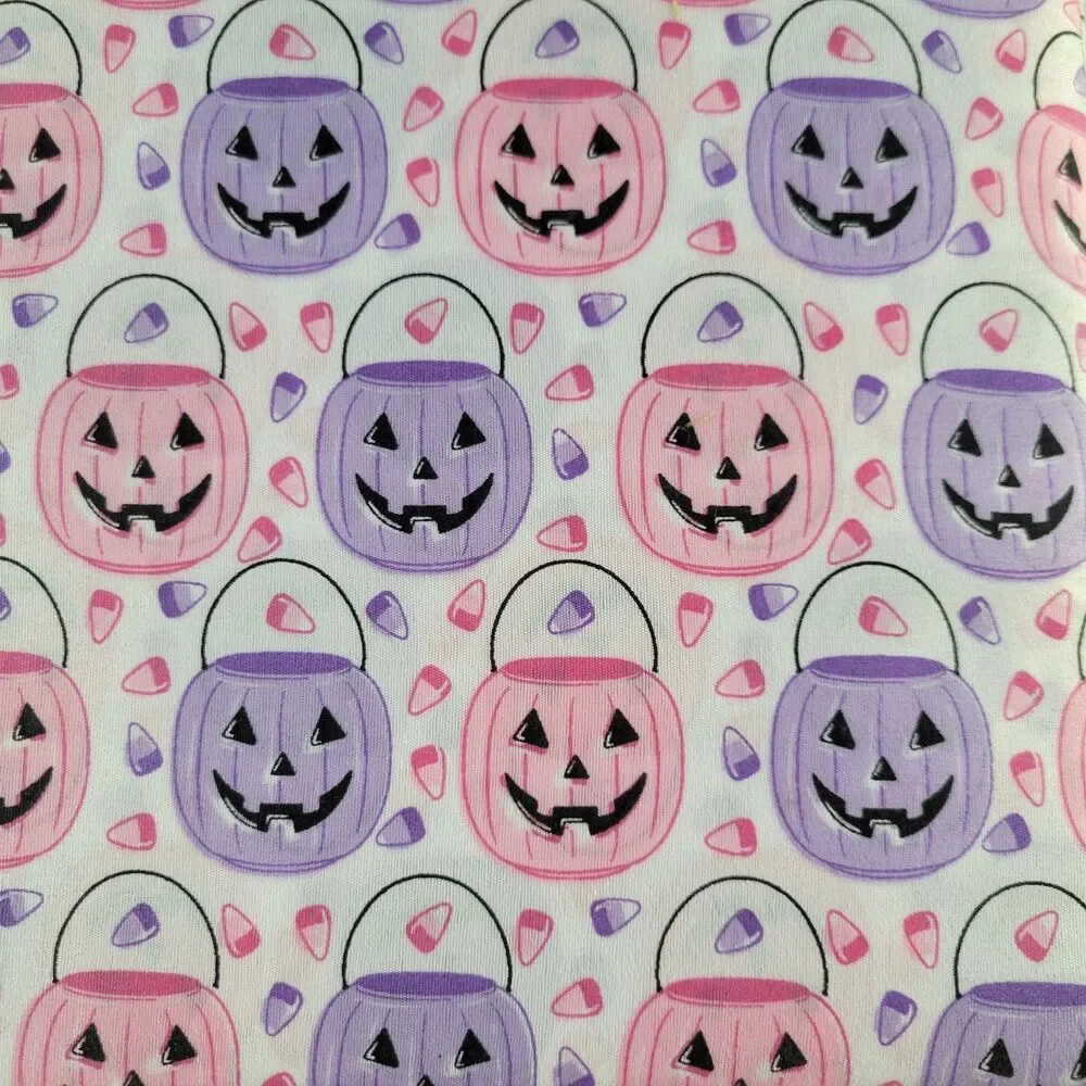 Halloween Pink Purple White QUEEN 4pc Sheets Set Trick Treat Buckets Candy Corn